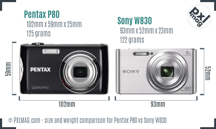 Pentax P80 vs Sony W830 size comparison