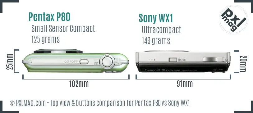 Pentax P80 vs Sony WX1 top view buttons comparison