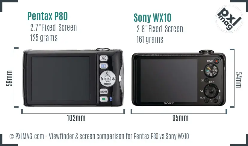 Pentax P80 vs Sony WX10 Screen and Viewfinder comparison