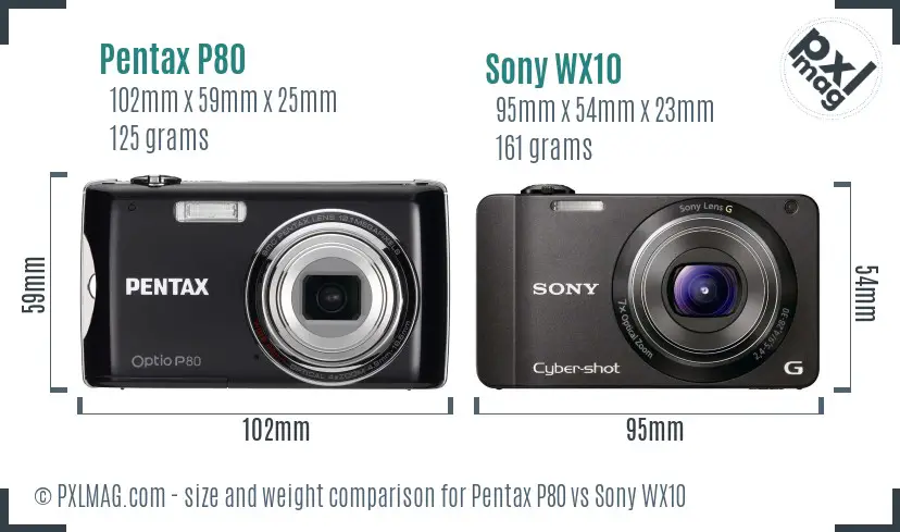 Pentax P80 vs Sony WX10 size comparison