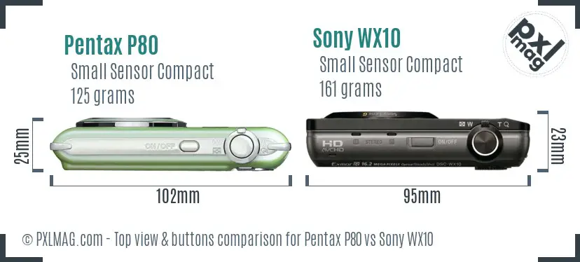 Pentax P80 vs Sony WX10 top view buttons comparison