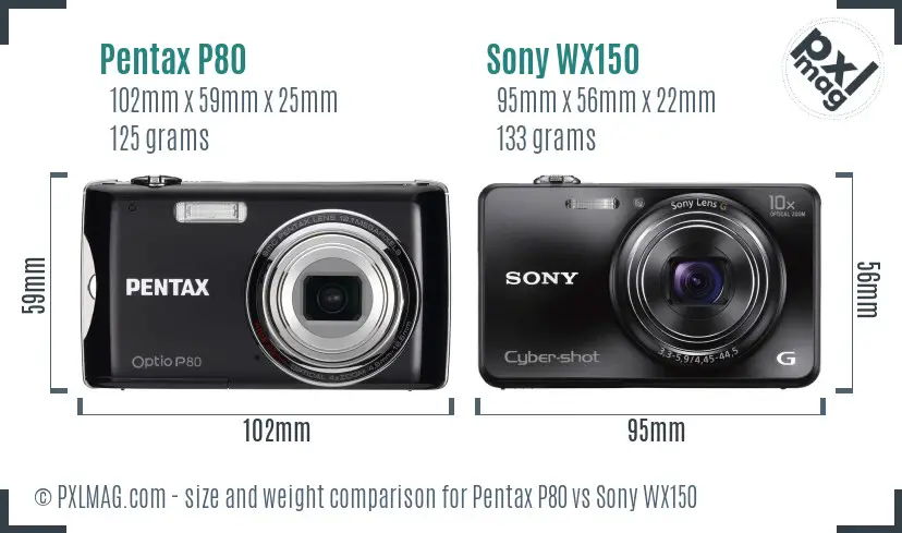 Pentax P80 vs Sony WX150 size comparison