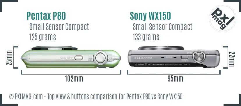 Pentax P80 vs Sony WX150 top view buttons comparison