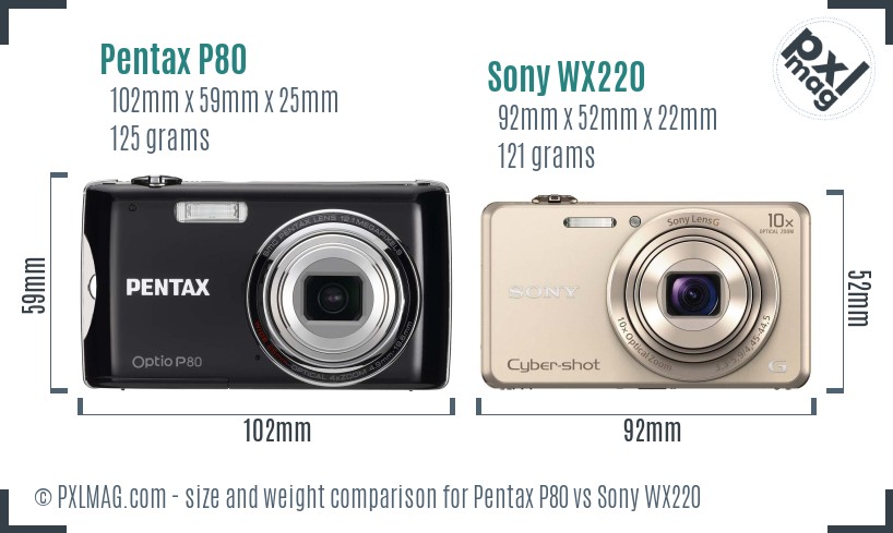 Pentax P80 vs Sony WX220 size comparison Pentax P80 vs Sony WX220 size comparison