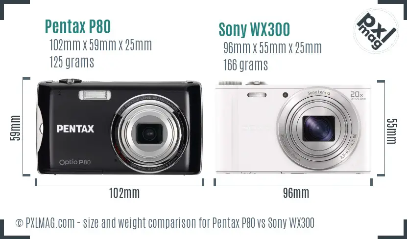 Pentax P80 vs Sony WX300 size comparison