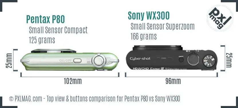 Pentax P80 vs Sony WX300 top view buttons comparison