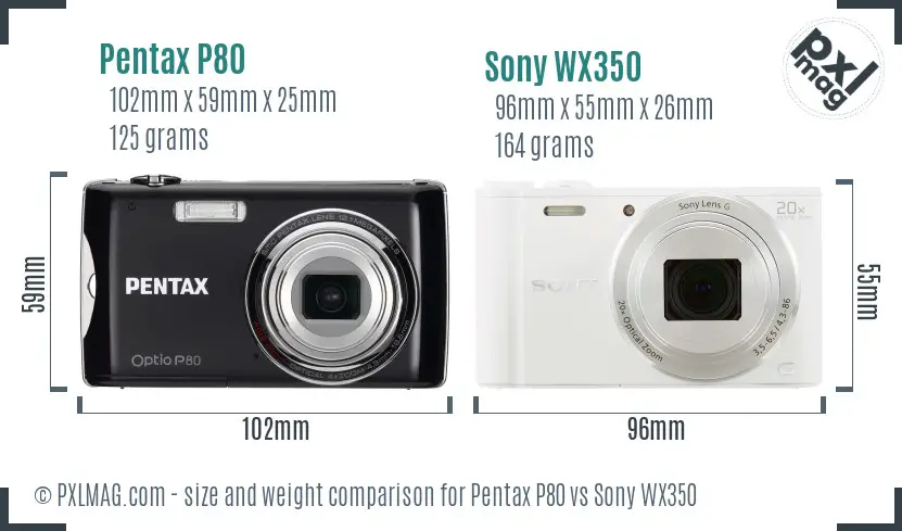 Pentax P80 vs Sony WX350 size comparison