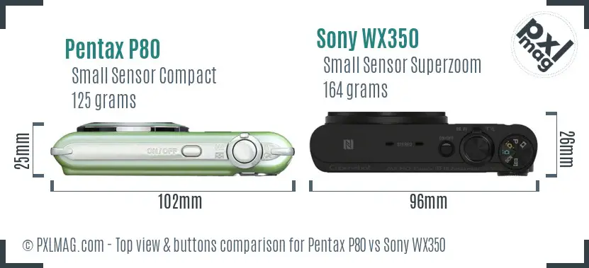 Pentax P80 vs Sony WX350 top view buttons comparison