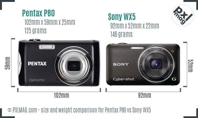 Pentax P80 vs Sony WX5 size comparison Pentax P80 vs Sony WX5 size comparison