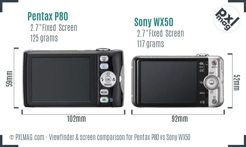 Pentax P80 vs Sony WX50 Screen and Viewfinder comparison
