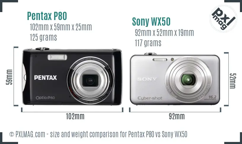 Pentax P80 vs Sony WX50 size comparison