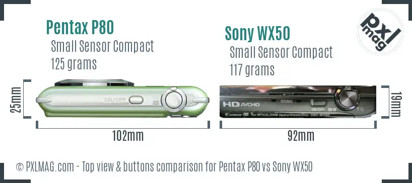 Pentax P80 vs Sony WX50 top view buttons comparison