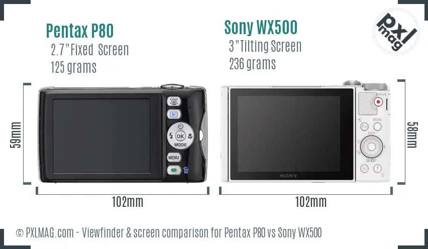 Pentax P80 vs Sony WX500 Screen and Viewfinder comparison