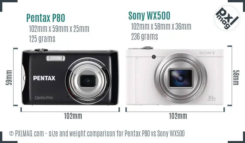 Pentax P80 vs Sony WX500 size comparison