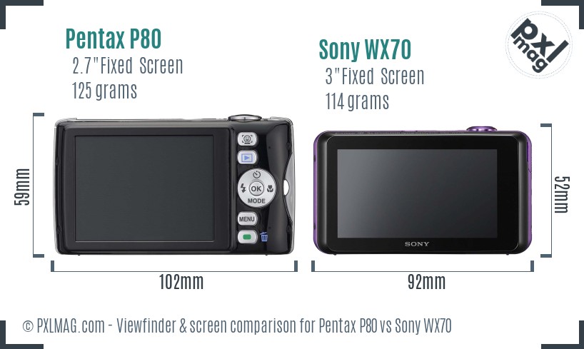 Pentax P80 vs Sony WX70 Screen and Viewfinder comparison