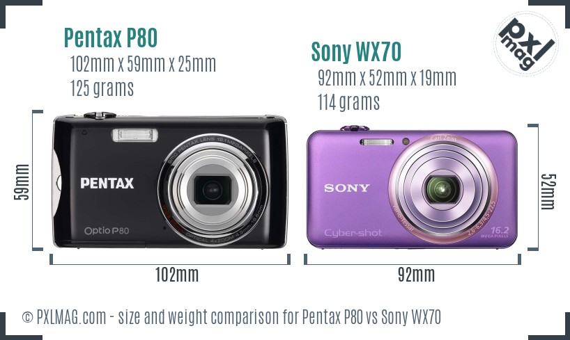 Pentax P80 vs Sony WX70 size comparison