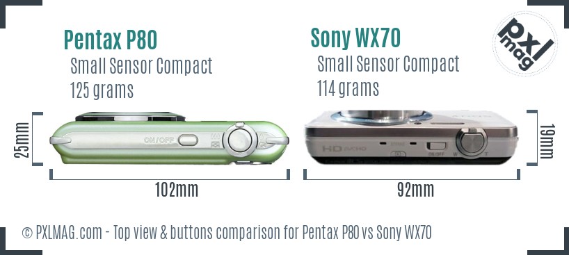 Pentax P80 vs Sony WX70 top view buttons comparison