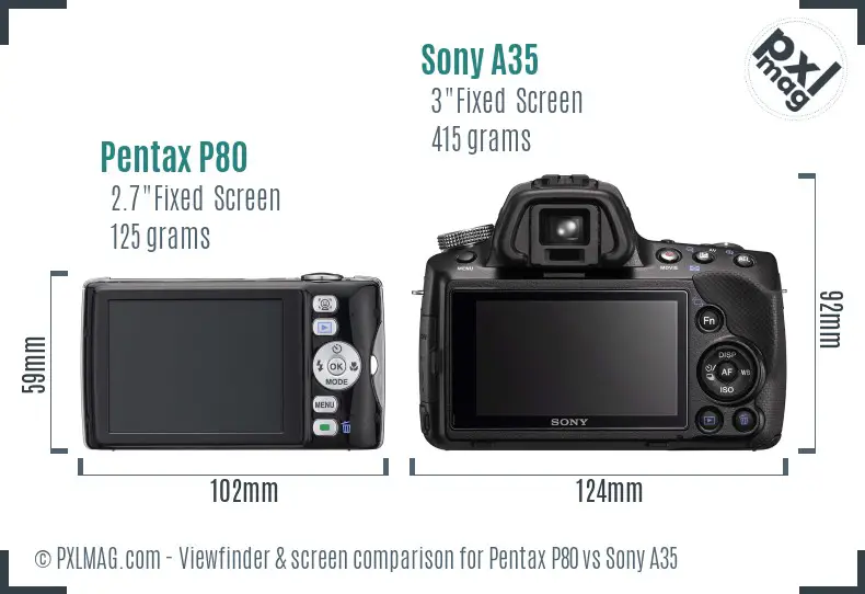 Pentax P80 vs Sony A35 Screen and Viewfinder comparison