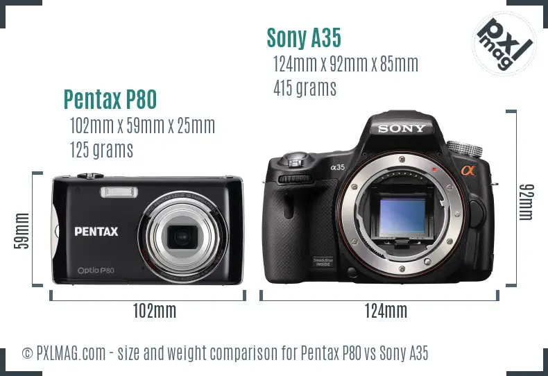Pentax P80 vs Sony A35 size comparison