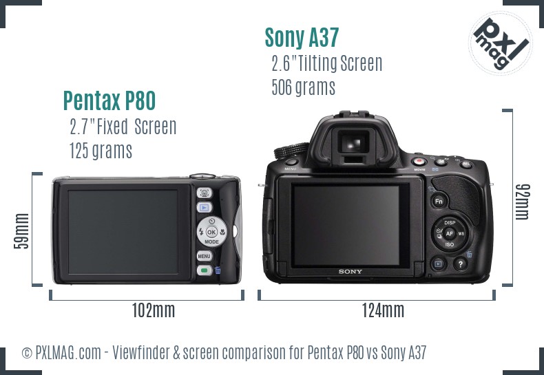 Pentax P80 vs Sony A37 Screen and Viewfinder comparison