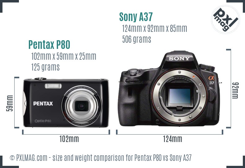 Pentax P80 vs Sony A37 size comparison