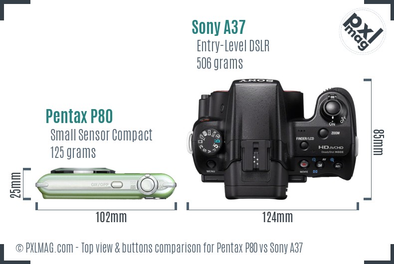 Pentax P80 vs Sony A37 top view buttons comparison