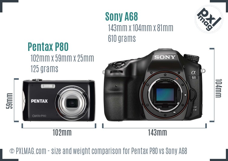 Pentax P80 vs Sony A68 size comparison Pentax P80 vs Sony A68 size comparison