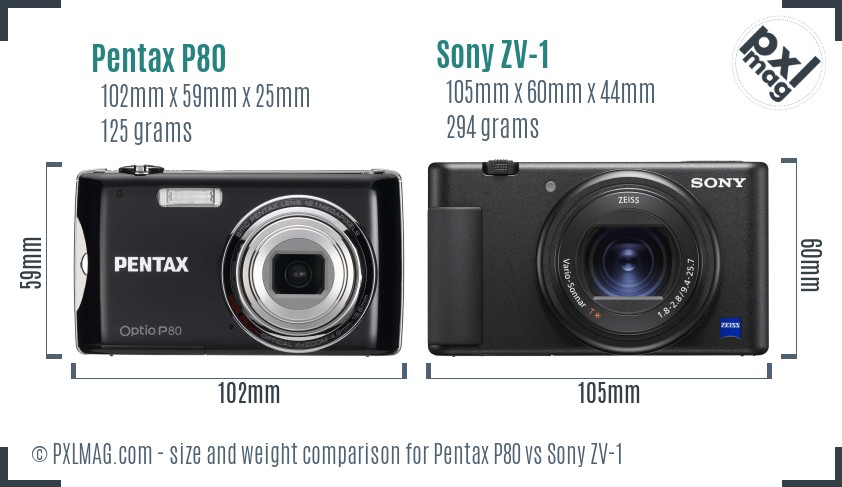 Pentax P80 vs Sony ZV-1 size comparison