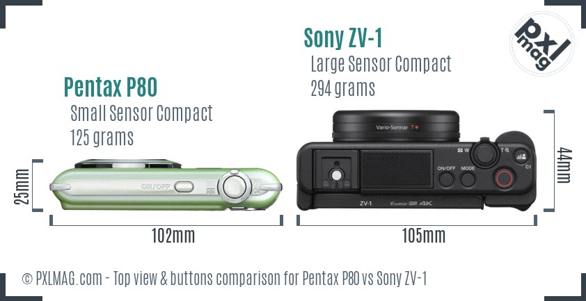 Pentax P80 vs Sony ZV-1 top view buttons comparison