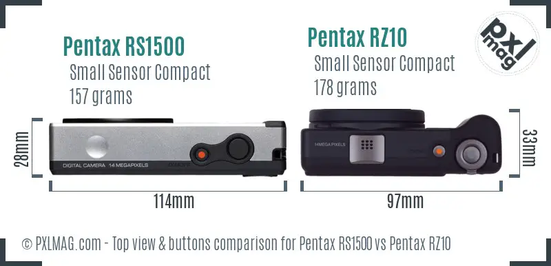 Pentax RS1500 vs Pentax RZ10 top view buttons comparison