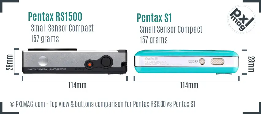 Pentax RS1500 vs Pentax S1 top view buttons comparison