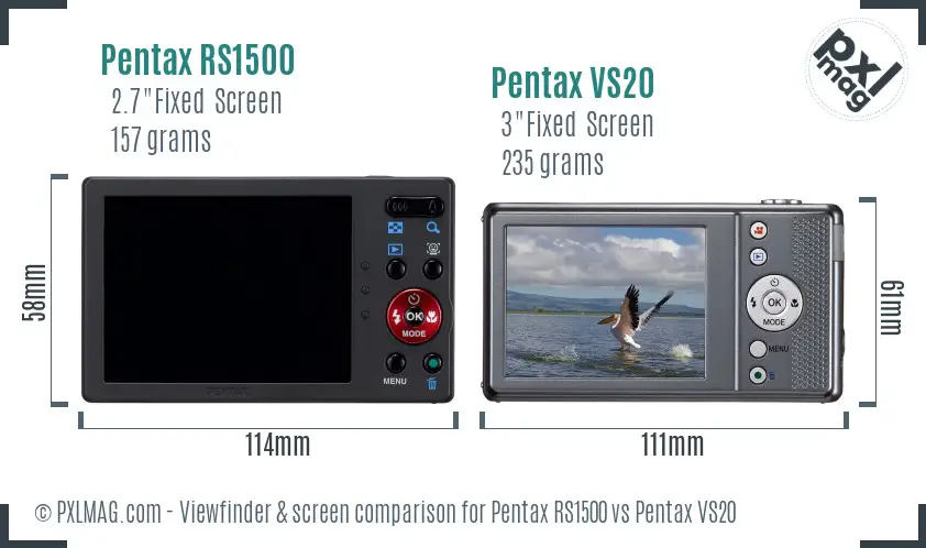Pentax RS1500 vs Pentax VS20 Screen and Viewfinder comparison