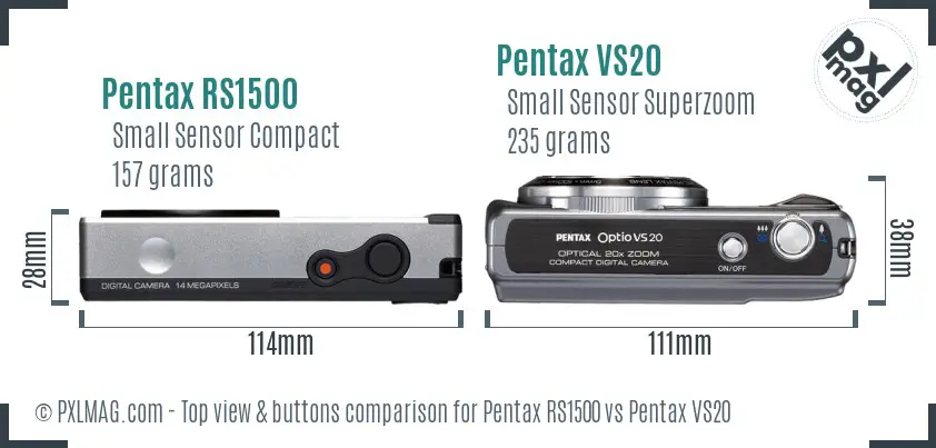 Pentax RS1500 vs Pentax VS20 top view buttons comparison