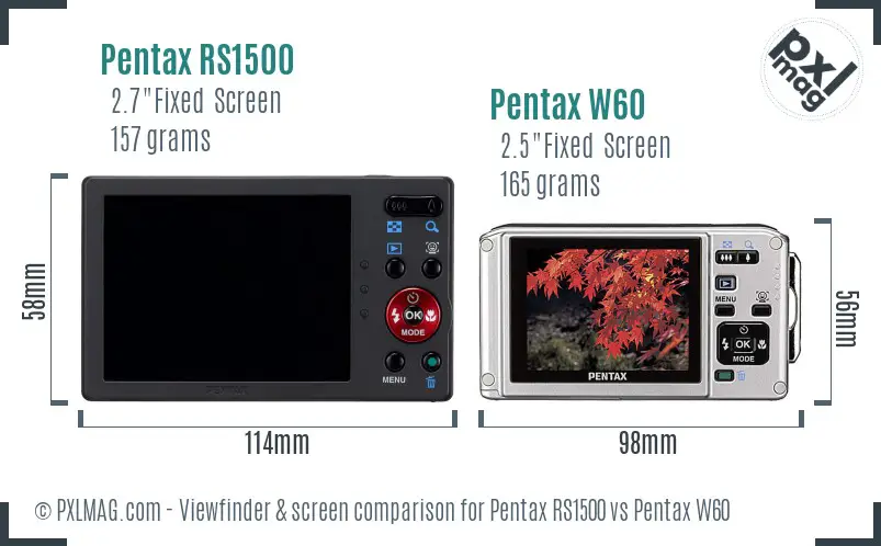 Pentax RS1500 vs Pentax W60 Screen and Viewfinder comparison
