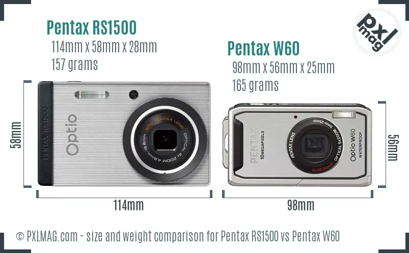 Pentax RS1500 vs Pentax W60 size comparison