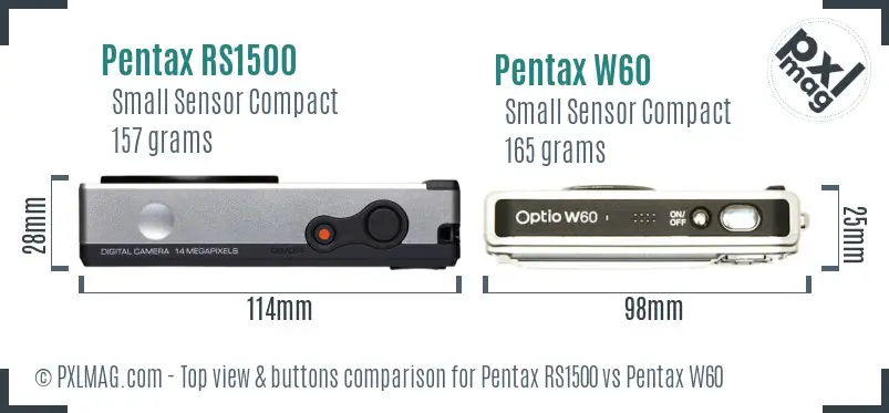 Pentax RS1500 vs Pentax W60 top view buttons comparison