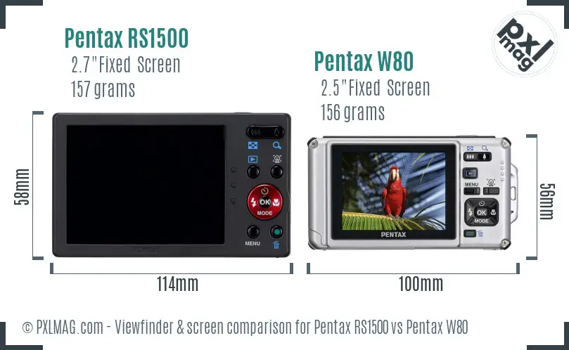 Pentax RS1500 vs Pentax W80 Screen and Viewfinder comparison