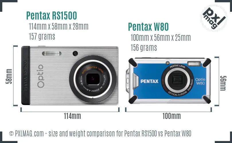 Pentax RS1500 vs Pentax W80 size comparison