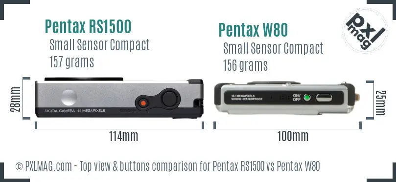 Pentax RS1500 vs Pentax W80 top view buttons comparison