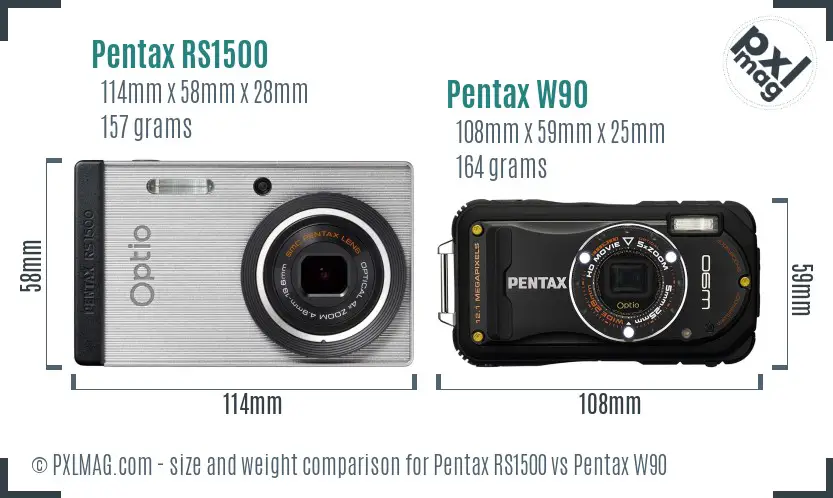 Pentax RS1500 vs Pentax W90 size comparison