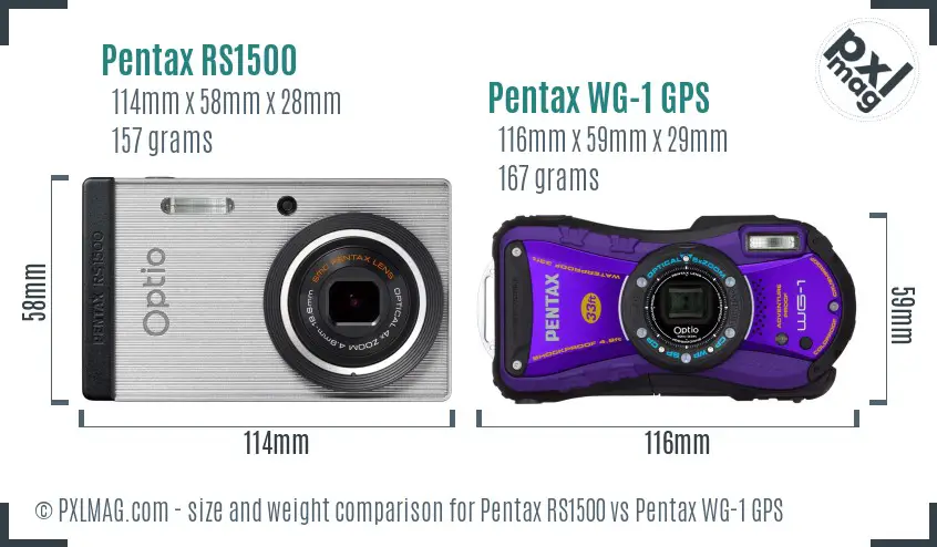 Pentax RS1500 vs Pentax WG-1 GPS size comparison