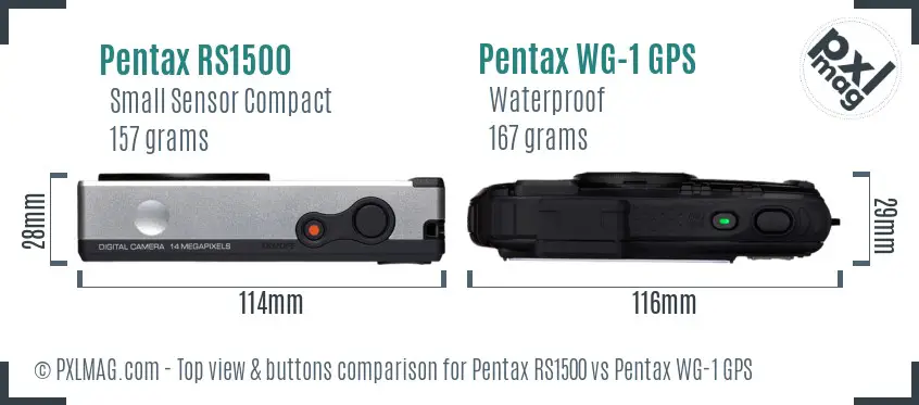 Pentax RS1500 vs Pentax WG-1 GPS top view buttons comparison