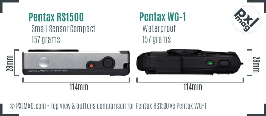 Pentax RS1500 vs Pentax WG-1 top view buttons comparison