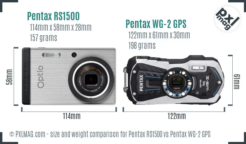 Pentax RS1500 vs Pentax WG-2 GPS size comparison