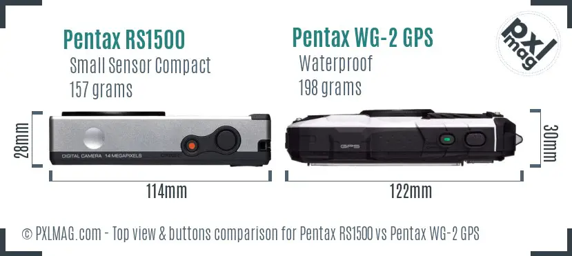 Pentax RS1500 vs Pentax WG-2 GPS top view buttons comparison