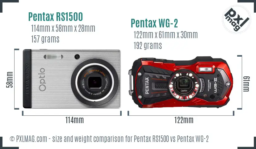 Pentax RS1500 vs Pentax WG-2 size comparison