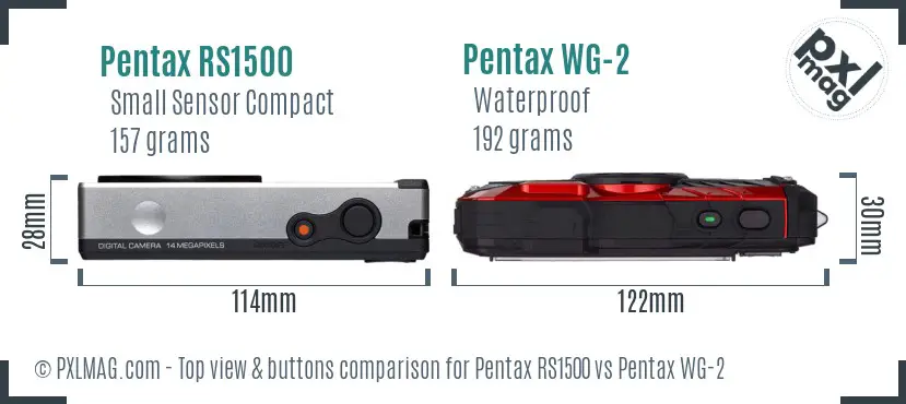 Pentax RS1500 vs Pentax WG-2 top view buttons comparison