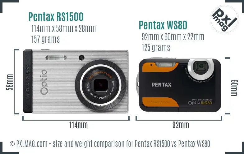 Pentax RS1500 vs Pentax WS80 size comparison