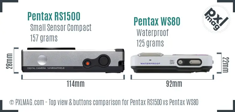 Pentax RS1500 vs Pentax WS80 top view buttons comparison