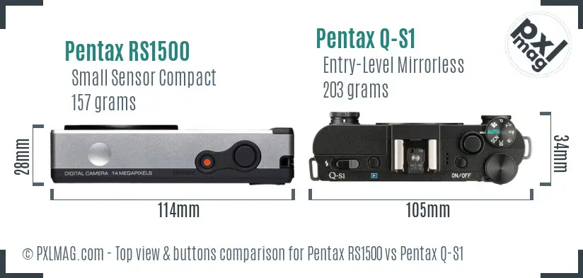 Pentax RS1500 vs Pentax Q-S1 top view buttons comparison